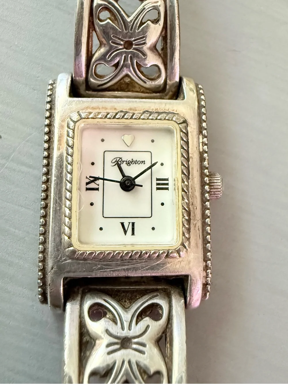 Brighton Hamilton Silver-Tone Butterfly Motif Rectangular Bracelet Watch